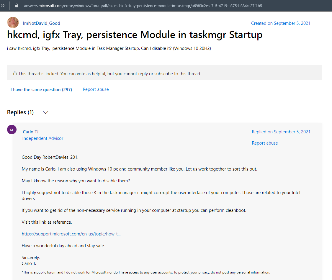 можно ли отключить приложения hkcmd module и persistence module в Windows